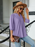 Textured Notched Three-Quarter Sleeve Blouse