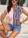 Striped Notched Sleeveless Top