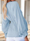 Plunge Lantern Sleeve Denim Top