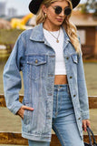 Buttoned Collared Neck Denim Jacket with Pockets