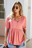 Double Take Buttoned Notched Neck Short Sleeve Top