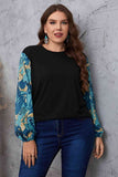 Melo Apparel Plus Size Printed Sleeve Round Neck Blouse