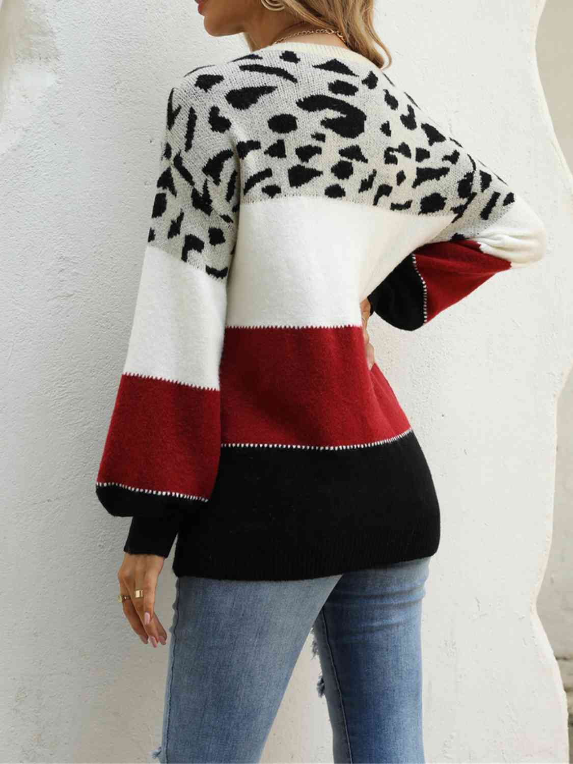 Color Block Round Neck Sweater