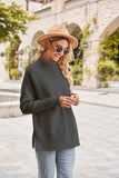 Ribbed Turtleneck Long Sleeve Slit Sweater