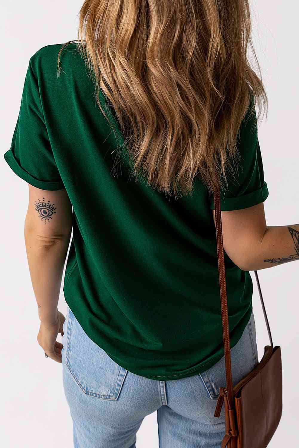 Round Neck Cuffed Short Sleeve Tee