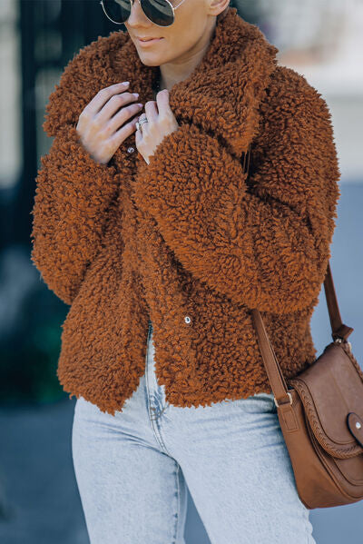 Fuzzy Snap Down Long Sleeve Jacket