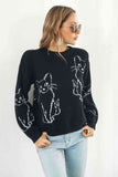 Cat Pattern Round Neck Long Sleeve Pullover Sweater