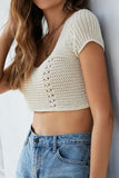 Lace-Up Openwork Square Neck Sweater