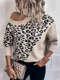 Leopard Turtleneck Cold Shoulder Long Sleeve Sweater