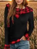 Plaid Long Sleeve Hooded Blouse