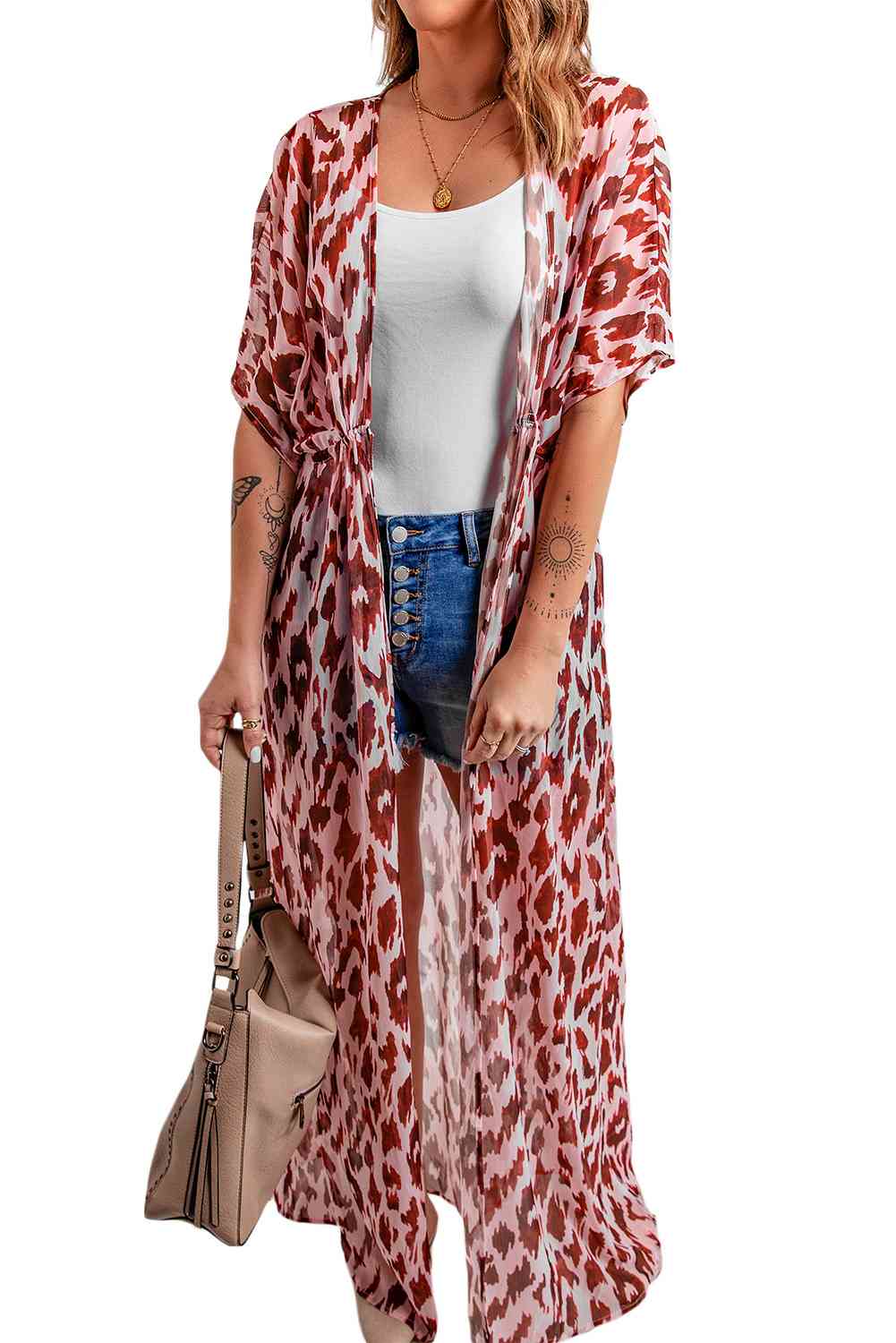 Animal Print Half Sleeve Duster Cardigan