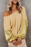 Sequin Waffle-Knit Blouse