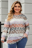 Plus Size Color Block Leopard Long Sleeve T-Shirt