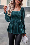 Smocked Square Neck Long Sleeve Blouse