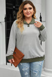 Plus Size Striped Half Snap Long Sleeve Blouse