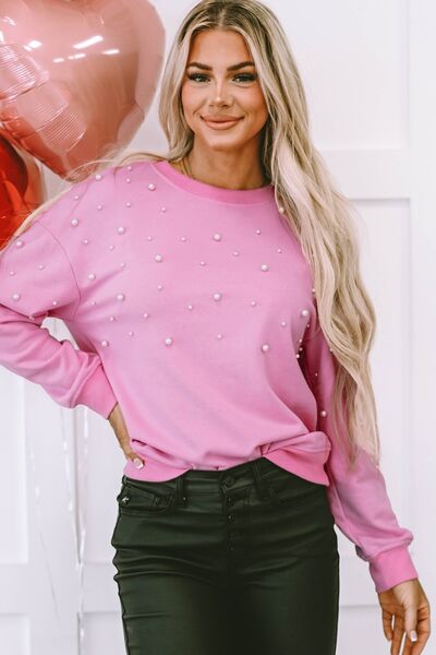 Pearl Round Neck Dropped Shoulder Sweatshirt