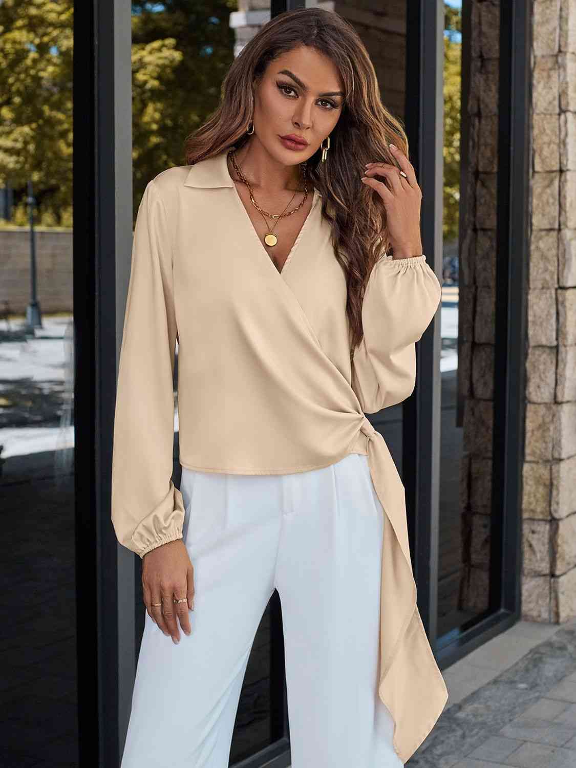 Surplice Neck Long Sleeve Blouse