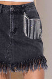 Rhinestone Fringe Denim Skirt