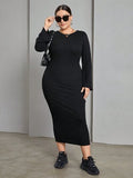 Plus Size Lace-Up Round Neck Wrap Dress