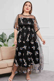 Plus Size Layered Mesh Round Neck Maxi Dress