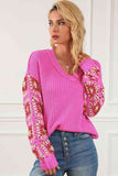 Exposed Seam V-Neck Drop Shoulder Sweater