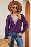 Lace Detail V-Neck Lantern Sleeve T-Shirt