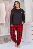 Plus Size Heart Graphic Top and Plaid Joggers Lounge Set