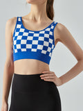 Round Neck Plaid Cropped Sports Tank Top