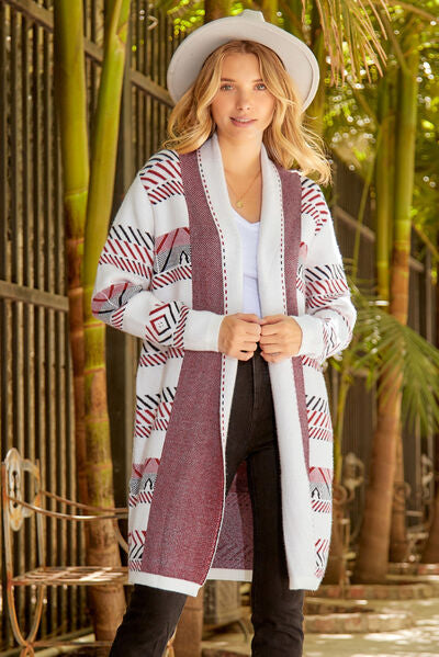 Geometric Open Front Longline Cardigan