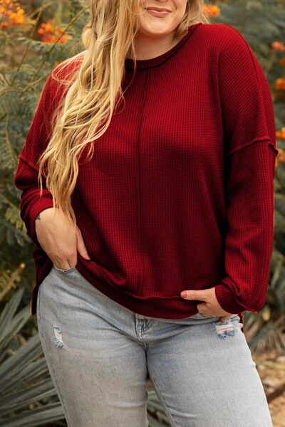 Plus Size Exposed Seam Waffle-Knit High-Low Sweatshirt