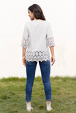 Tie Neck Lace Detail Half Sleeve Blouse