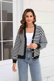 Button-Down Stripe & Plaid Contrast Pattern Cardigan