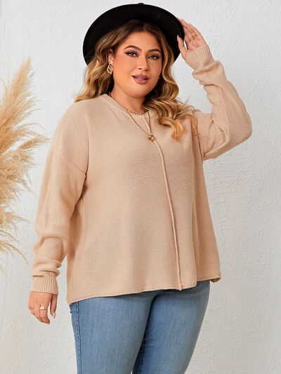 Plus Size Round Neck Drop Shoulder Long Sleeve Sweater