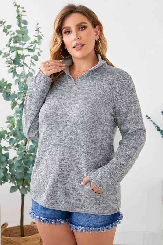 Plus Size Heathered Quarter Zip Pullover