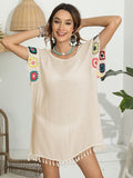 Tassel Boat Neck Flutter Sleeve Cover Up