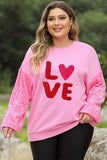 Plus Size LOVE Sequin Round Neck Sweatshirt