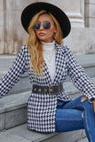 Houndstooth Lapel Collar Long Sleeve Blazer