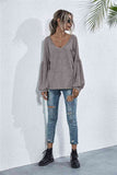 V-Neck Long Sleeve Dropped Shoulder Knit Top