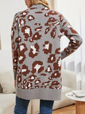 Leopard Open Front Dropped Shoulder Cardigan