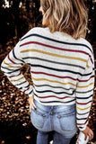 Striped Round Neck Ribbed Trim Sweater