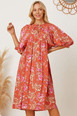 Floral Tie Neck Half Sleeve Dress