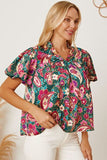 Floral Collared Neck Short Sleeve Blouse