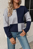 Textured Color Block Round Neck Sweatshirt