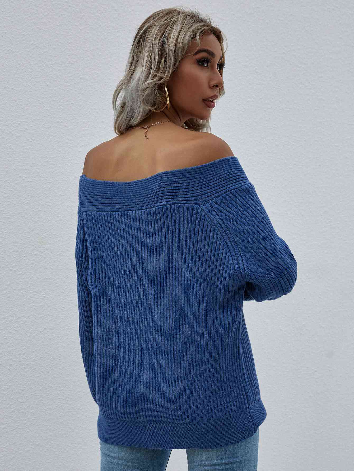 Double Take Off-Shoulder Rib-Knit Sweater