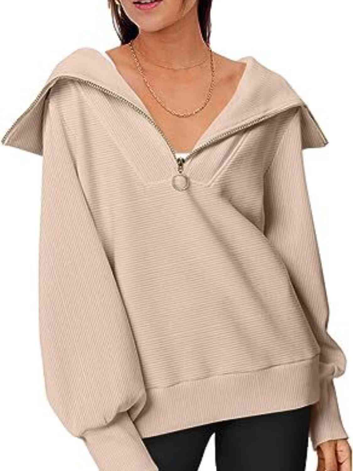 Half-Zip Lantern Sleeve Top