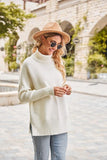 Ribbed Turtleneck Long Sleeve Slit Sweater