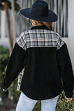 Plaid Pocketed Button Up Denim Jacket