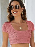 Lace-Up Openwork Square Neck Sweater