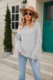 Fringe Round Neck Dropped Shoulder Sweater