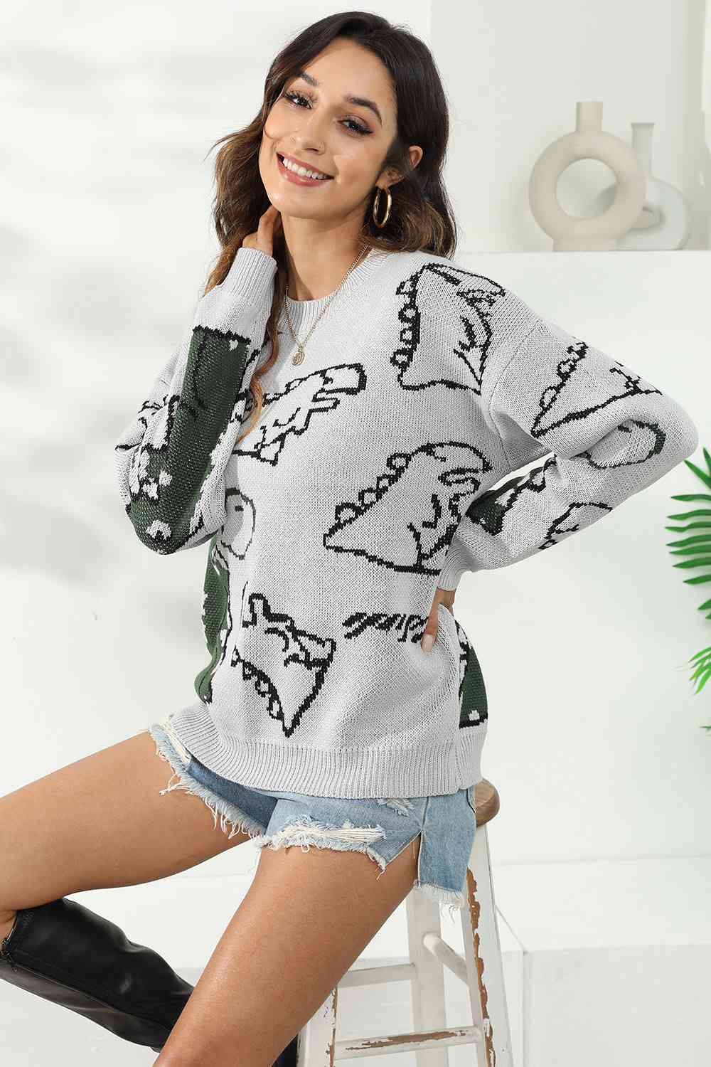 Dinosaur Print Pullover Sweater